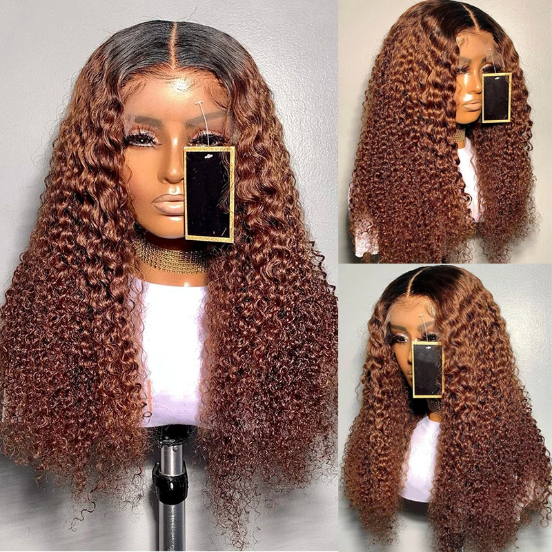 

Ombre T1B/30 Lace Front Human Hair Wigs Brown Kinky Curly Brazilian Remy 5*5 Lace Closure Wig for Women 13x6 Lace Front Wig