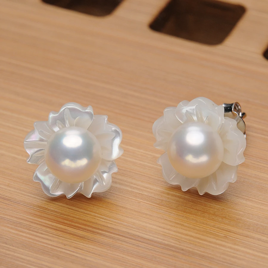 Женские серьги гвоздики из серебра с натуральным жемчугом 3 цвета|stud earrings|earrings