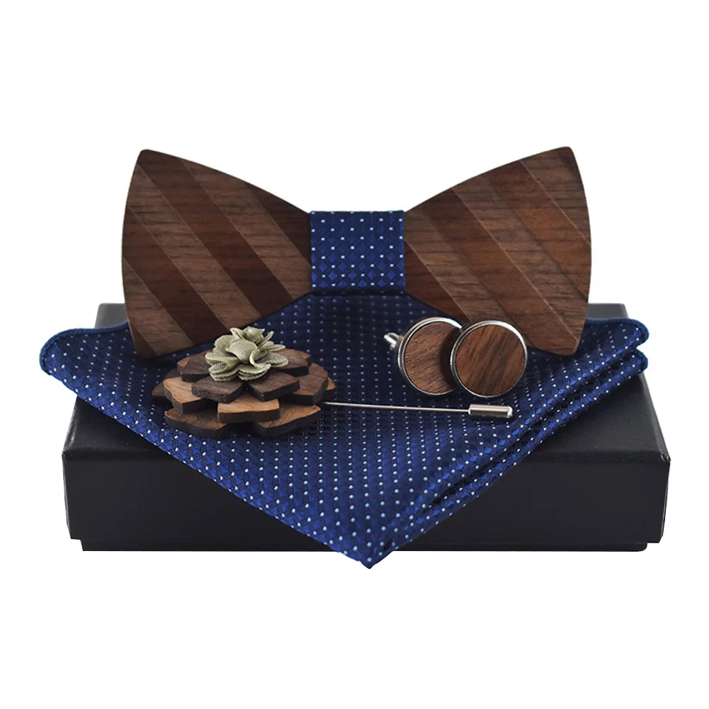  Fashion Pocekt Hanky Classic Wedding Box Brooch Square Tie Cufflink Sets Handkerchief Bowtie Carved