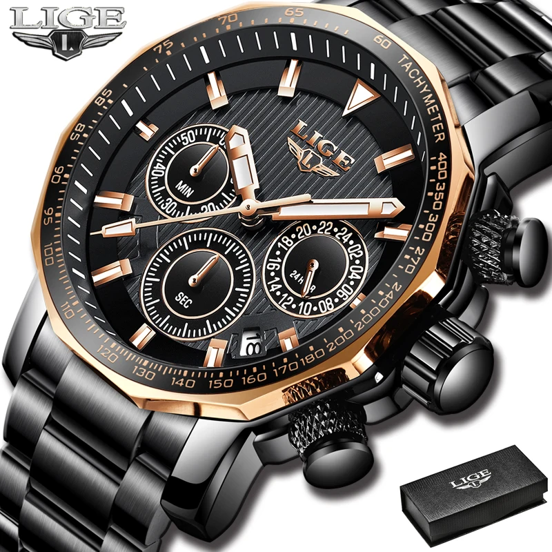 

Relogio Masculino LIGE New Sport Chronograph Mens Watches Top Brand Luxury Full Steel Quartz Clock Waterproof Big Dial Watch Men