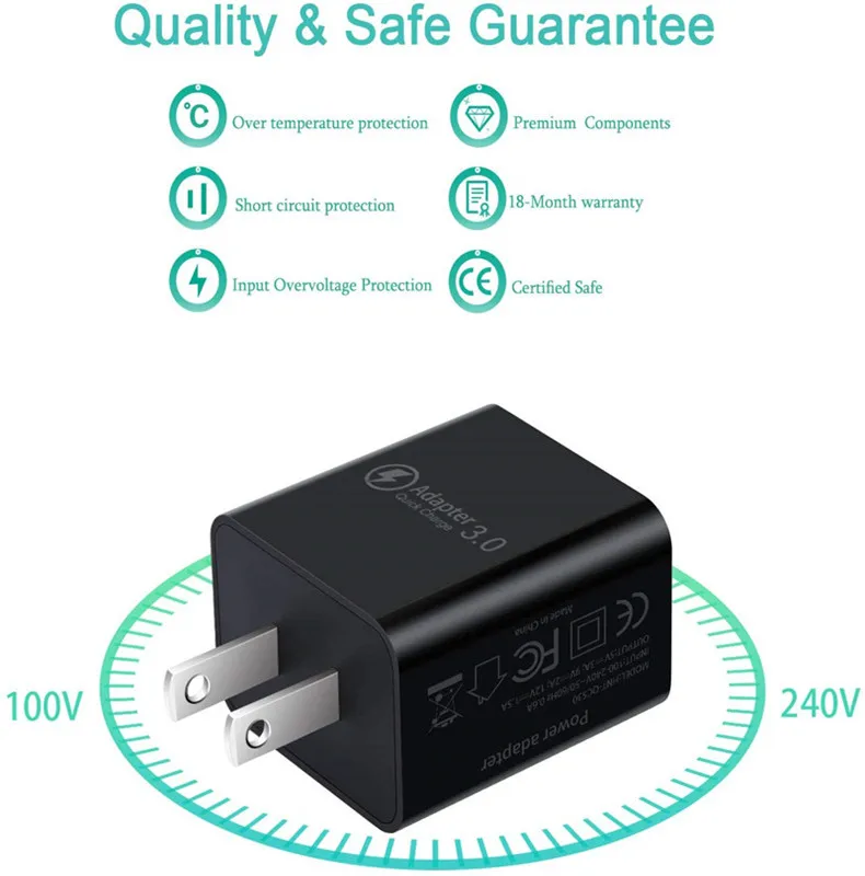QC 3.0 Quick Charger USB Travel Quick Charge Adapter EU US Wall Plug for IPhone Samsung Xiaomi Huawei Etc Mobile Phone Charger