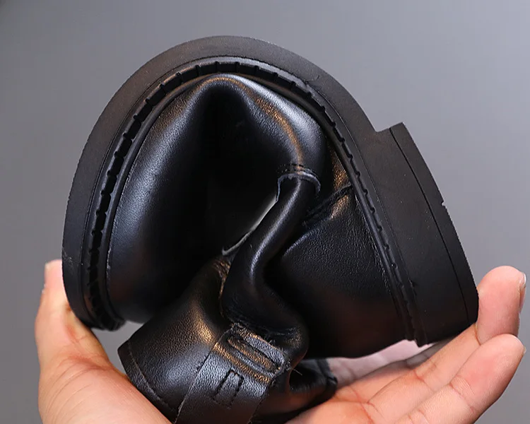 Outono e Inverno Botas de Couro Meninas Casual Couro Genuíno Mid-tube Botas Princesa Preto Crianças Sapatos 16 e inverno, sapatos com cano médio, princesa,