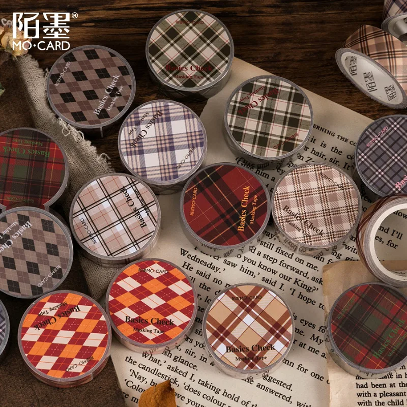 Cinta Washi de cuadrícula, cinta adhesiva decorativa de diseño Vintage, etiqueta adhesiva DIY para planificador de colección de recortes, diario, álbum