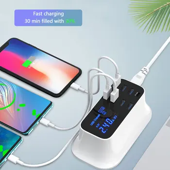 

Boxin Quick Charge 3.0 40W 8-Port USB Charger /Type C/PD Charger Smart LED Display USB Fast Charging Adapter for Phone Tablet