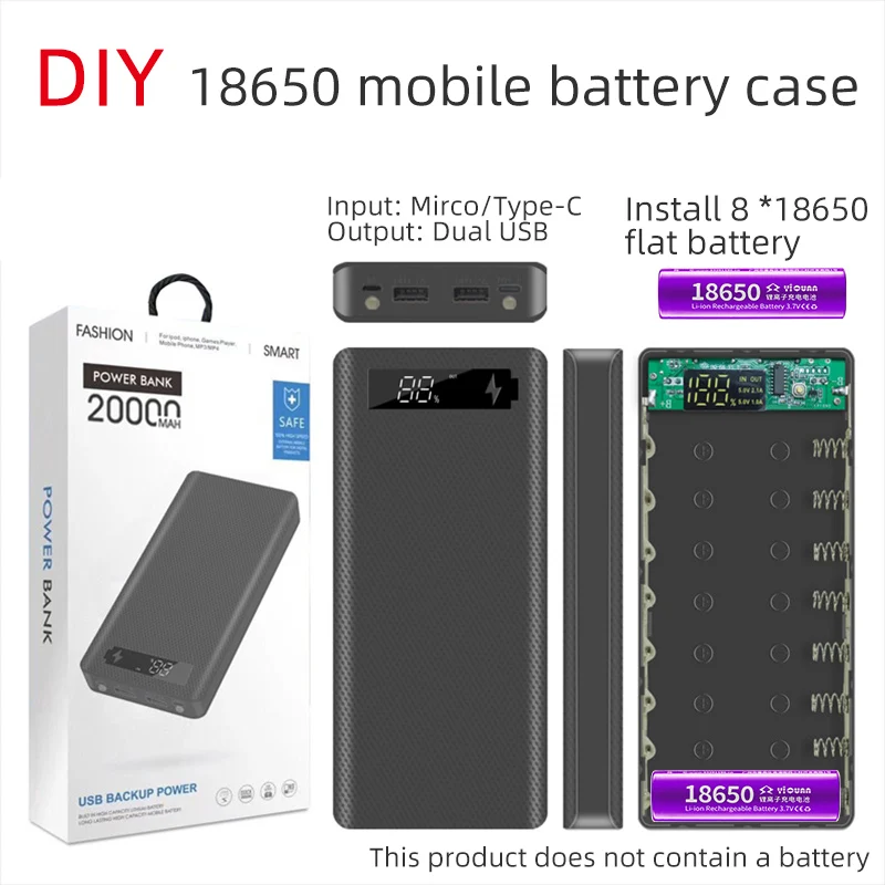 

DIY Power Bank Shell Install 8*18650 Batteries Welding Free Battery Case Dual USB Powerbank Shell Fast Charging Mobile Battery