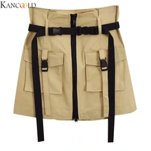 KANCOOLD элегантная мини-юбка с высокой талией на молнии и ленточным карманом в складку Harajuku уличная Корейская женская готическая хип-хоп карго