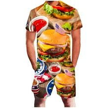 Aliexpress - Men’s Summer Sets American Flag Burger 3D Printing Short Sleeve T-shirt+Shorts Men’s Sets Independence Day Suit ensembles homme