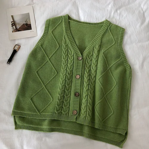 green Neploe, пеньковый узор, женские вязаные майки, одноцветные, v-образный вырез, однобортные Топики, корейский стиль, повседневные, без рукавов, женские топы 80429 - Цвет: green