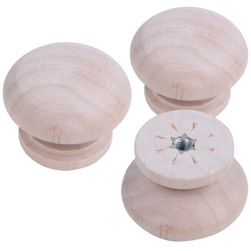 10pcs 35mm Natural Wood Wooden Drawer Wardrobe Door Cabinet Knob Pull With Screw