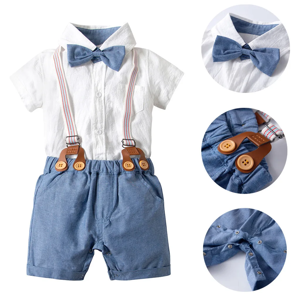 Baby Boy Clothes Infant Gentleman Suit Bow Tie Shirt Suspenders Shorts