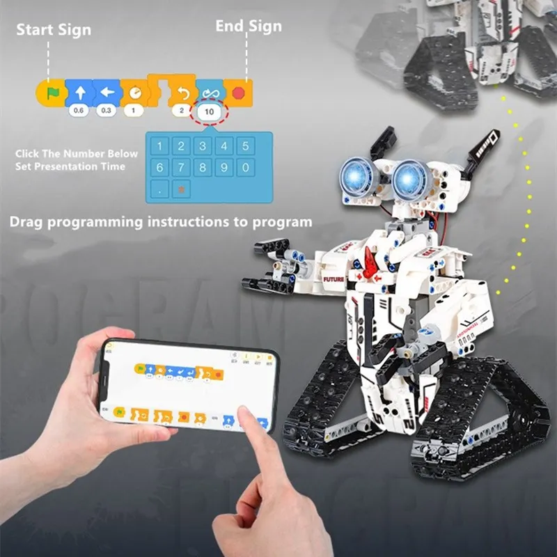 Remote Control APP Programming Robot 2.4G RC Movable Crawler Type Gravity Sensor Path Mode Assembled Building Block Robot Toy 4