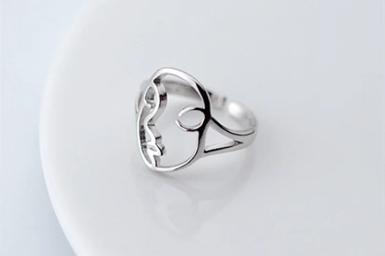 Панк-дизайн, 925 пробы, серебряные кольца с полым лицом для женщин и девочек, обручальное кольцо на палец, модное ювелирное изделие ручной работы jz036