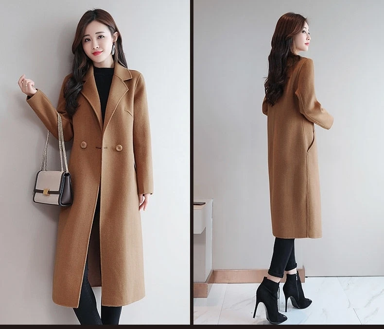 Fashion Faux Wool Blend Coat Korean Womens Woolen Vintage Female Coat Winter Women Ladies Long Outerwear Coats Basic Jackets