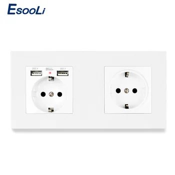 

Esooli EU Standard Wall Socket Grounded With 2 USB Charge Port Hidden Soft LED + 1 Gang Wall Socket PC Panel White Black Gold
