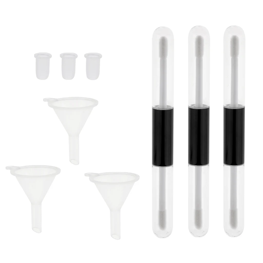 Double Head Plastic 4ml Empty Refill Clear Lip Gloss Tube Bottle Black Cap Container with Funnels , Rubber Inserts, Pack of 3 Double Head Plastic 4ml Empty Refill Clear Lip Gloss Tube Bottle Black Cap Container with Funnels , Rubber Inserts, Pack of 3