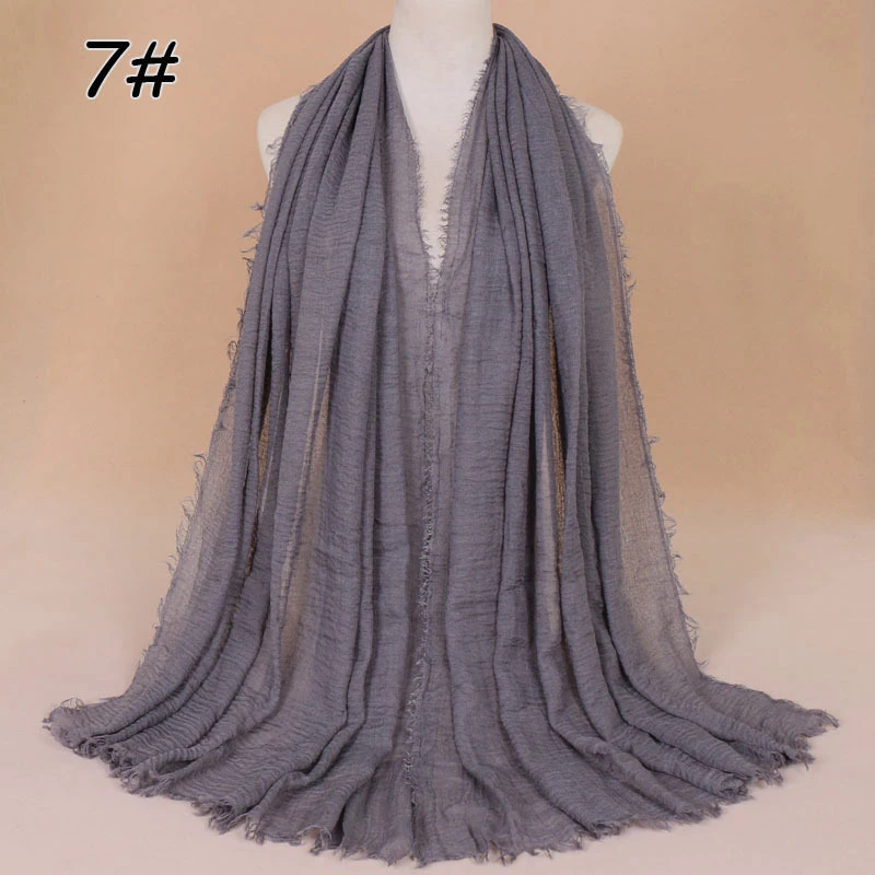 Для женщин мусульманские, однотонные мягкие Crinkle хлопок хиджаб длинный шарф мусульманская накидка палантин женские шелковые шарфы мода женский платок хиджаб глушитель выхлопных газов - Цвет: Color 7