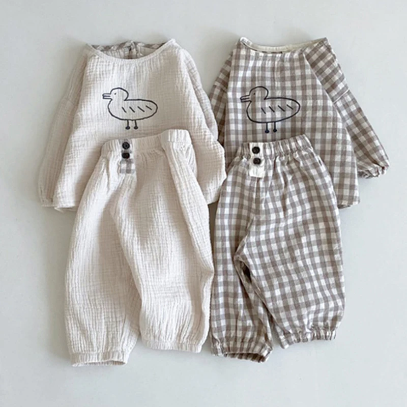 

2021 Baby Clothes Summer Boys and Girls Cartoon Print Cotton Linen Tops + Pants 2Pcs Sets Little Girls Clothing Children Outfits