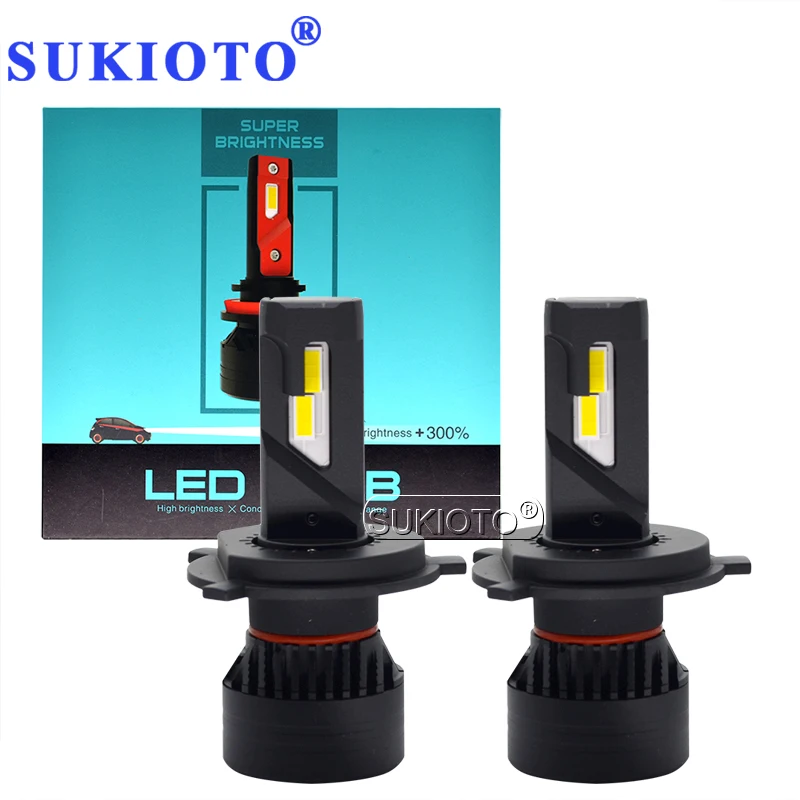 SUKIOTO 2PCS High Bright H4 H7 H8 H11 Car LED Headlights Bulb F3 90W 20000LM 6500K White G-XP Chips 9-32V Car LED Headlamp Kit (1)