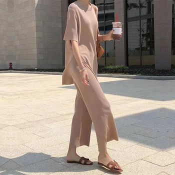 

Fashion Suits Temperament Two piece Casual set Women Long Pullovers Tops and wide-leg pants
