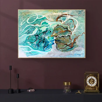

Nordic Water Wave Abstract Poster Canvas Painting Green Sea Landscape Picture Wall Art For Bedroom Living Room Decor Unstretched