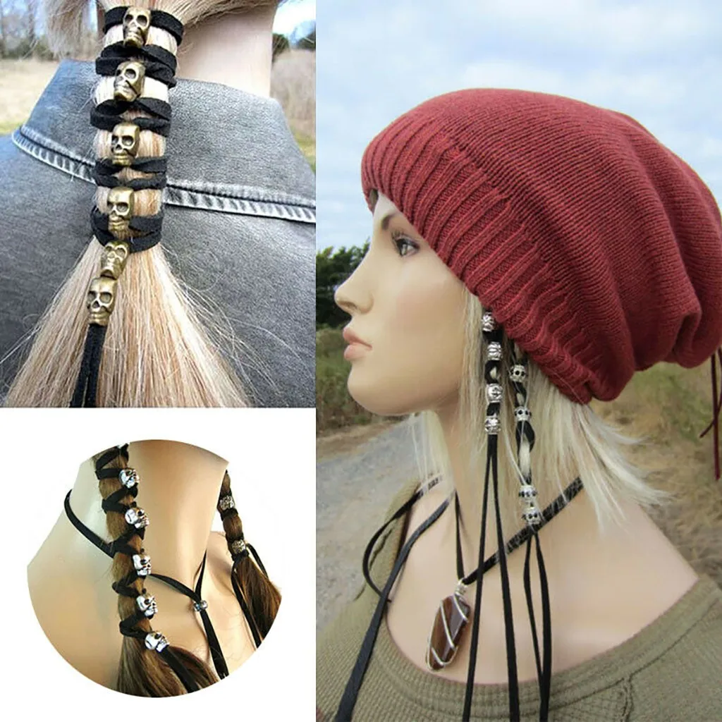 DIY аксессуары для волос кольцо футболка с изображением черепа и волос шнур конский хвост готический панк античный головной убор веревка петля конский хвост девочки резинки для волос X#3