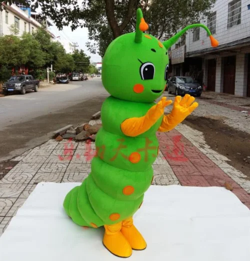 Зеленый карпентерчервь маскоты костюм персонажа мультфильма Mascotte взрослых Одежда Хэллоуин маскарадный костюм Рождество Косплей наряд