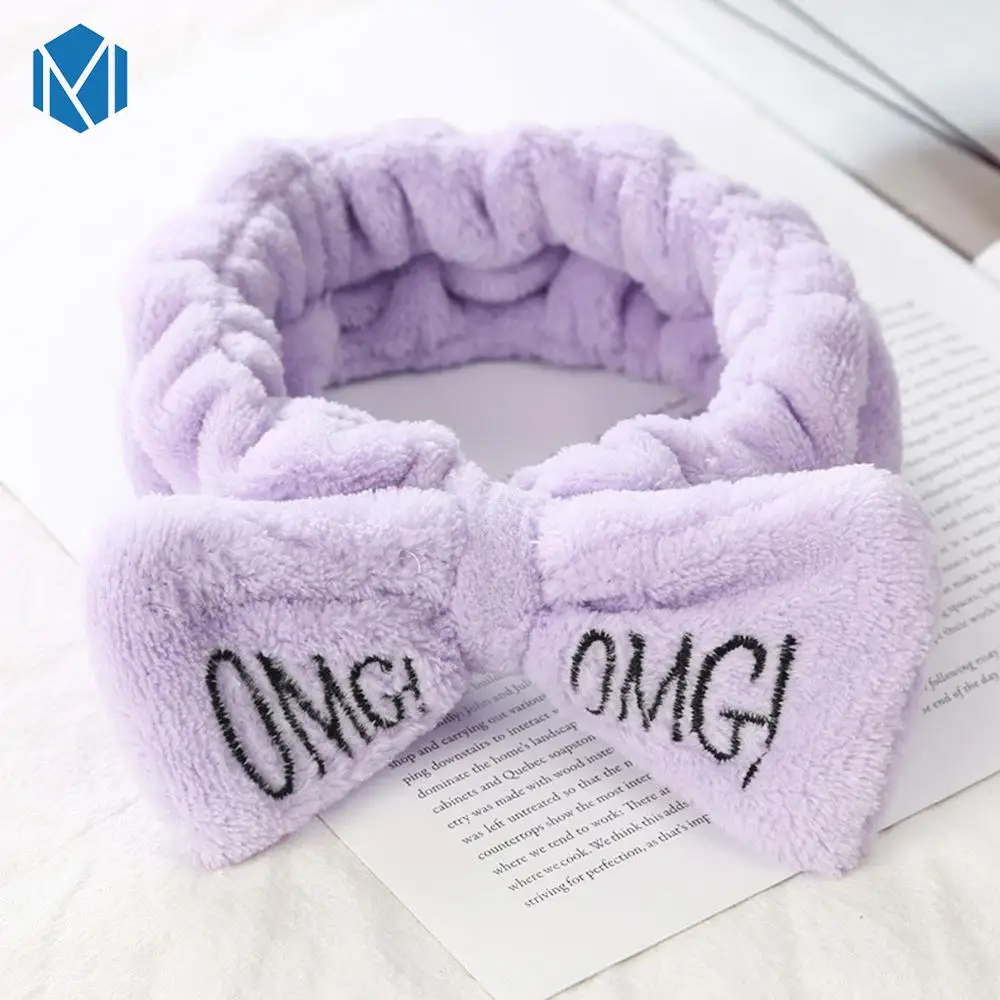 OMG-Purple M MISM Fashion OMG Женская повязка на голову из хлопка бант-узел кашемир эластичные женские обручи мыть лицо маска аксессуары для волос в виде тюрбана - Цвет: OMG-Purple