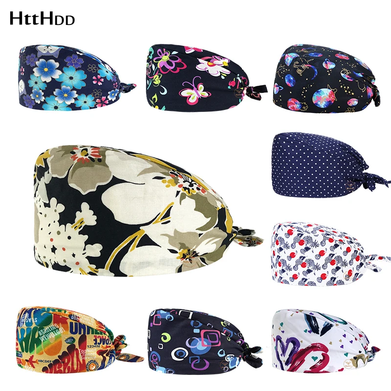 

High quality unisex Breathable sweat-absorbent Floral printing Sports hat Scrub cap/hat Beauty salon Pet work Laboratory hat-H22
