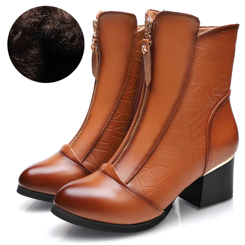 Fashion Genuine Leather Winter Boots Women Shoes Booties Woman Martin Boots Platform Shoes Botines Mujer - Цвет: Коричневый