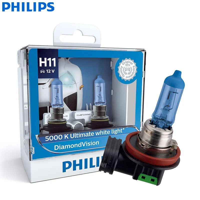 Philips Diamond Vision H1 H4 H7 H8 H11 9005 9006 HB3 HB4 12V DV 5000K холодный белый светодиодный светильник автомобильные галогенные лампы головного светильник противотуманная фара, 2X