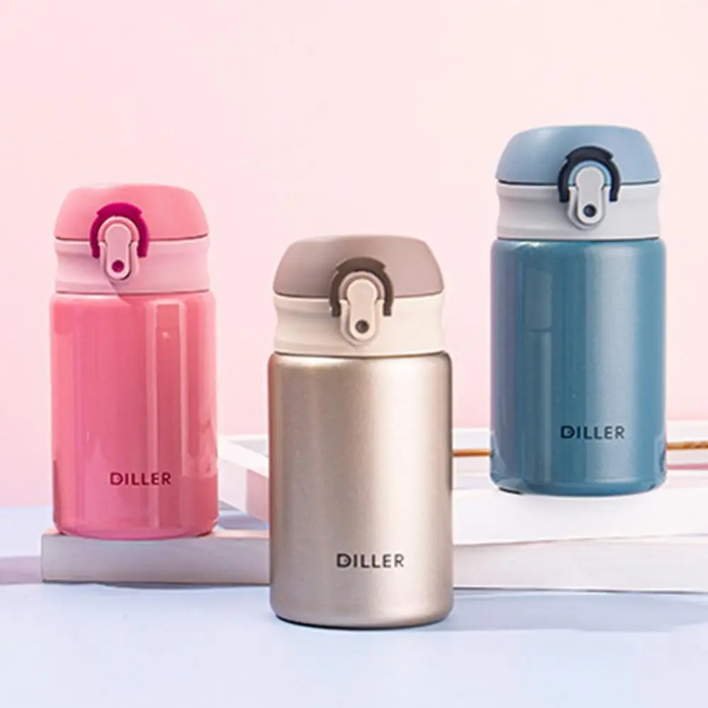 DILLER 300ML Vacuum Flask Flip Lid Heat Preservation Bottles Portable Mini Insulated Stainless Steel Bottle Outdoor Cycling Cup