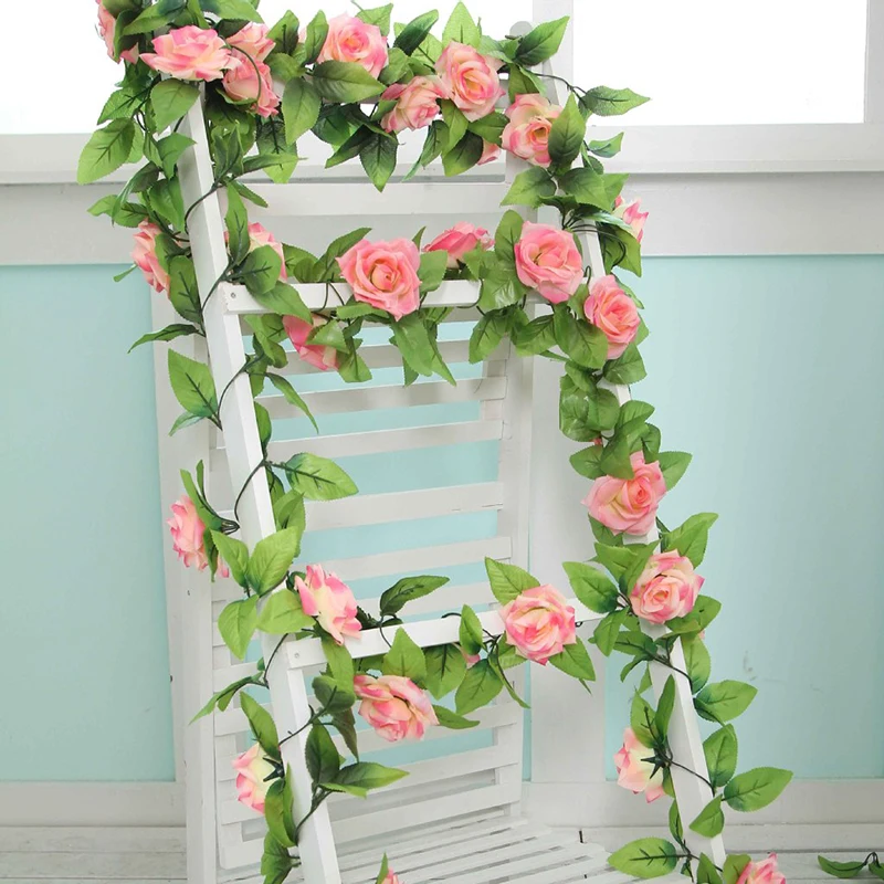 

1 Pcs Silk Roses Ivy Vine with Green Leaves For Home Wedding Decoration Fake leaf diy Hanging Garland Artificial Flowers