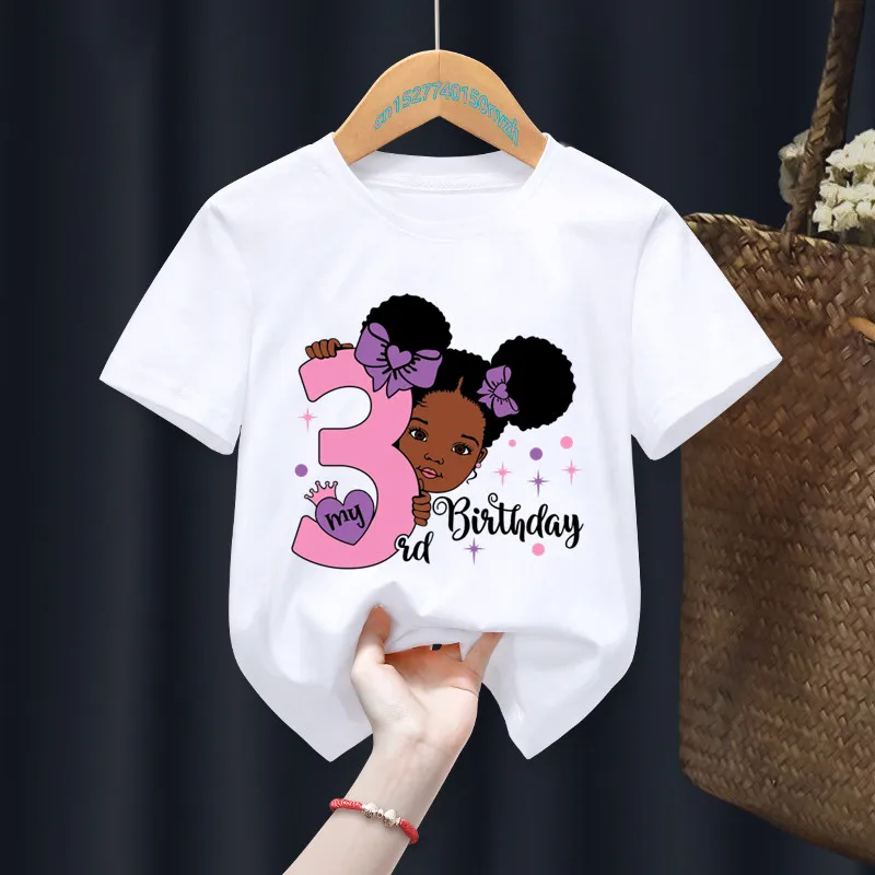 Black Girl 1-7th Birthday Number Fixed printing T-shirt Children Birthday Gift