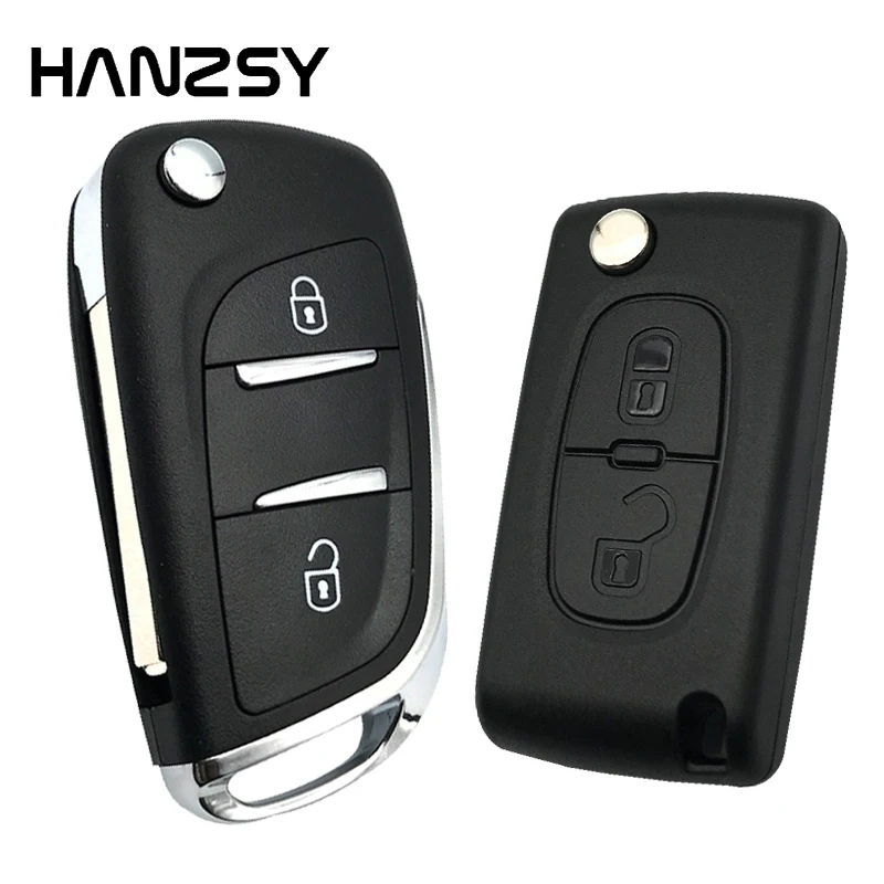 Peugeot 2 Buttons Flip Remote Key Cover with Battery Holder Modified