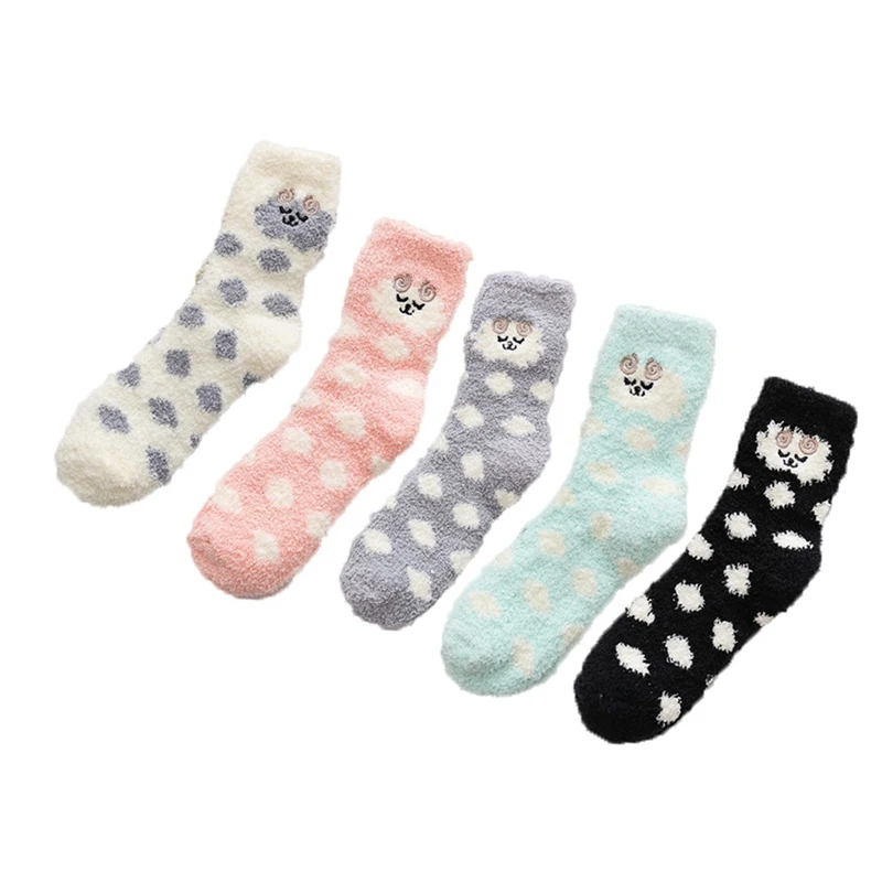 Домашние носки-тапочки; пушистые теплые мягкие рождественские носки для девочек; бархатные носки принцессы кораллового цвета с рисунком; подарок на день рождения