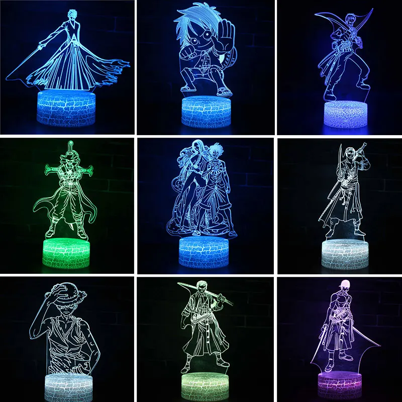 Anime One Piece Luffy Roronoa Zoro Hancock Figure Night Light LED 3D Acrylic Children Kid Lamp Nightlamp Gifts Toys | Лампы и