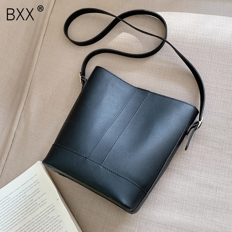 

[BXX] PU Leather Large Capacity Crossbody Bucket Bags For Women 2020 Spring Simple Messenger Shoulder Bag Female Handbags HK371