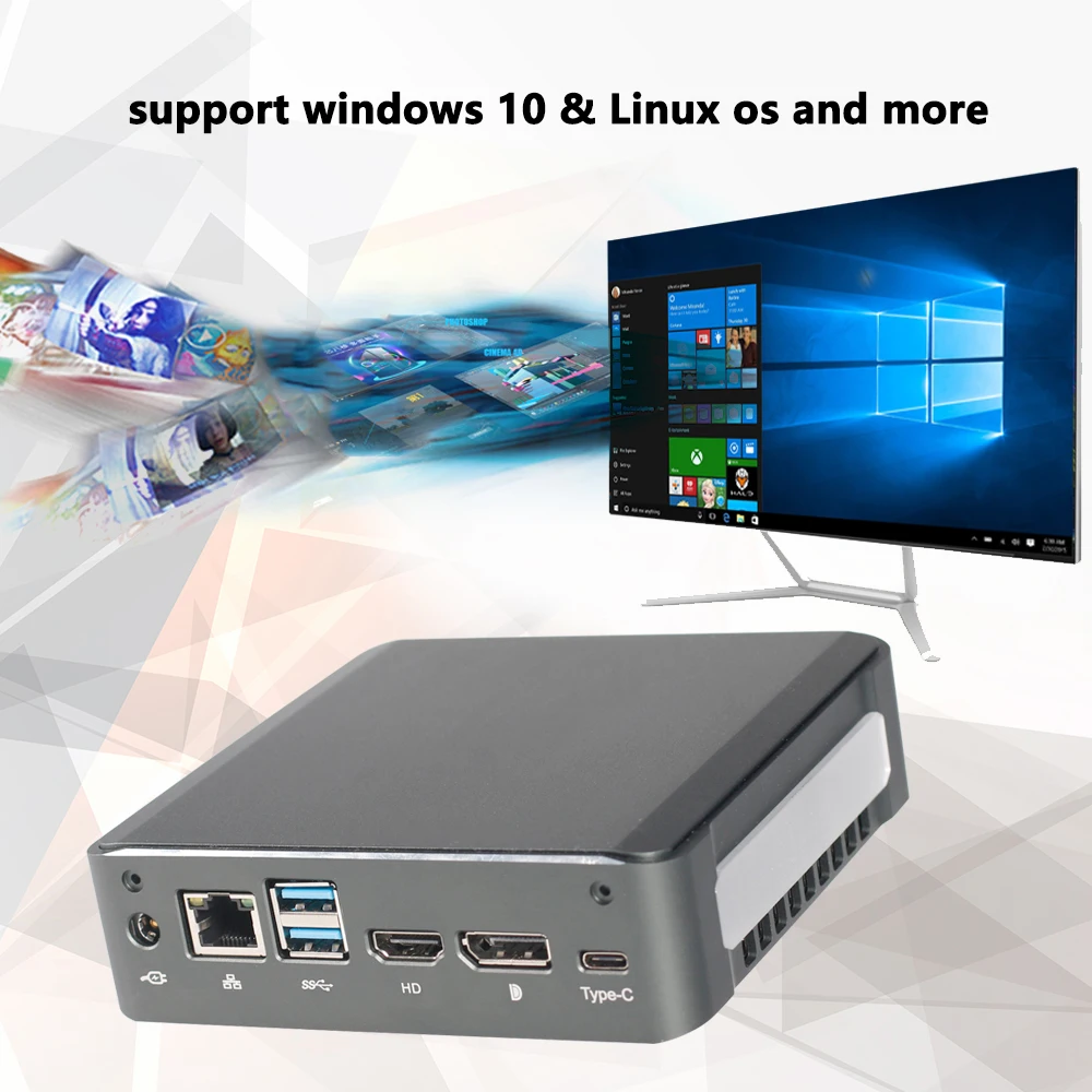 Мини-ПК Intel Core i7 8265U i3 8365U 4205U 8 Гб 16 Гб DDR4 безвентиляторный металлический корпус мини настольный компьютер Windows 10 M.2 SSD HDMI DP порт