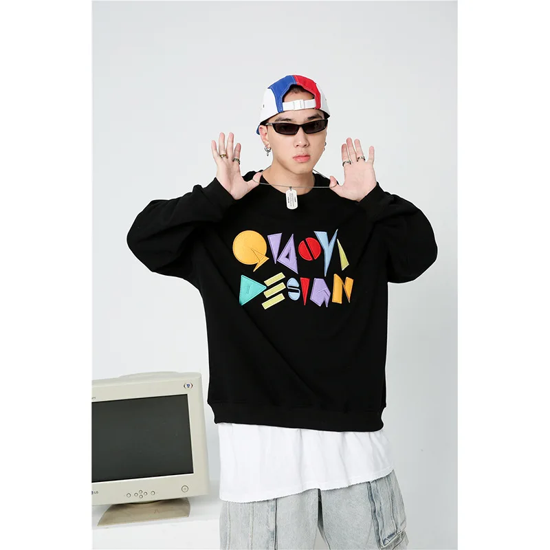 

2020 Autumn and Winter New Male Student's Simple Long-Sleeved Sweatshirt Embroidered Colorful English Lettered Couple Pullover