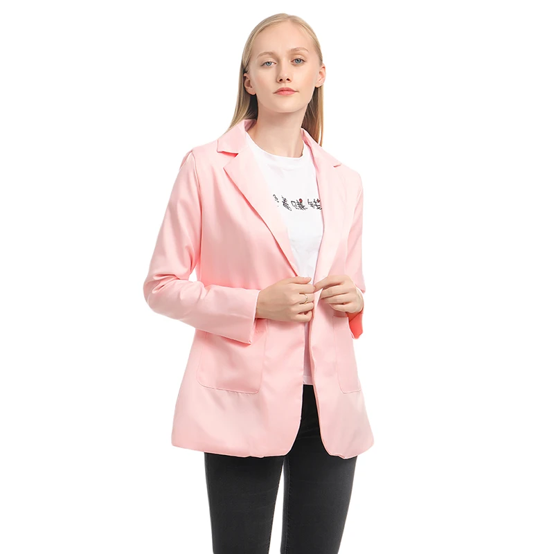 pink Модное пальто с отложным воротником, женское осеннее повседневное одноцветное пальто с длинным рукавом и карманом, офисный деловой костюм, кардиган, Женский Тонкий Блейзер, пальто - Цвет: pink