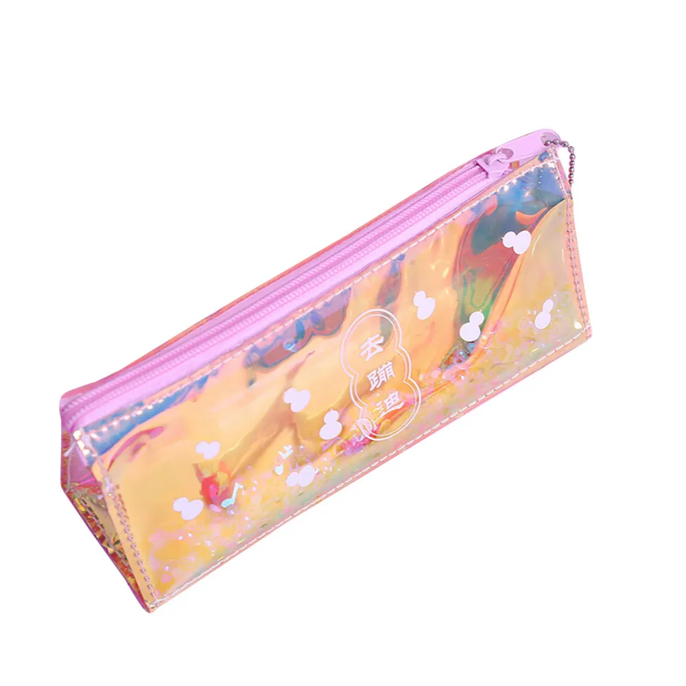Красочные Канцтовары для женщин Kawaii красочные лазерные прозрачные пеналы косметичка дорожная косметичка большой емкости