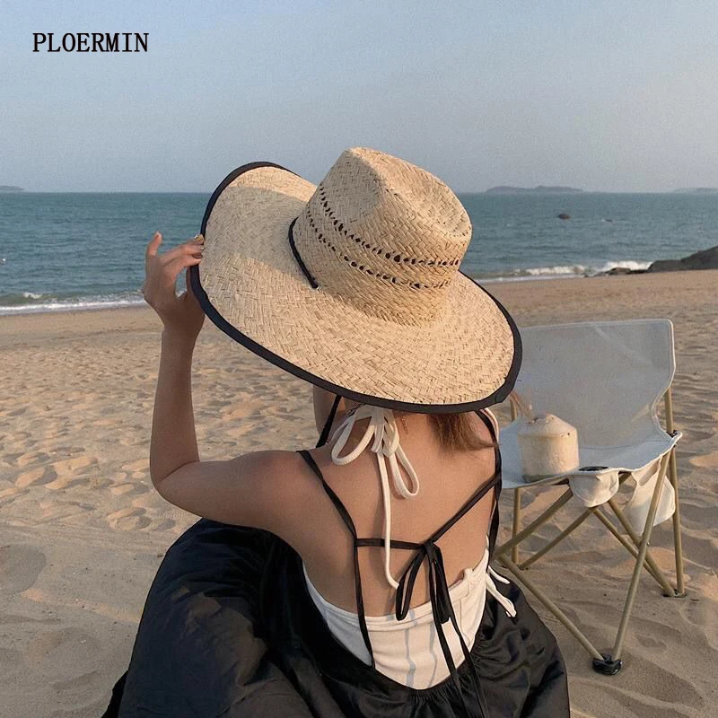 

Women Sun Hat Raffia Straw Beach Hat Handmade Woven Jazz Hat Sun Block UV Protection Wide Brim Visor Hats Men Panama Hat Fedora