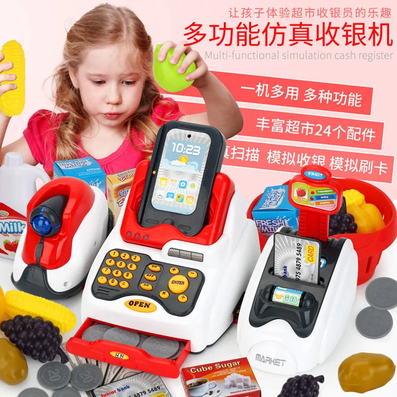  Children Model Multi-functional Supermarket Cash Register Fruit Shopping Cashier Desk Set Play Hous