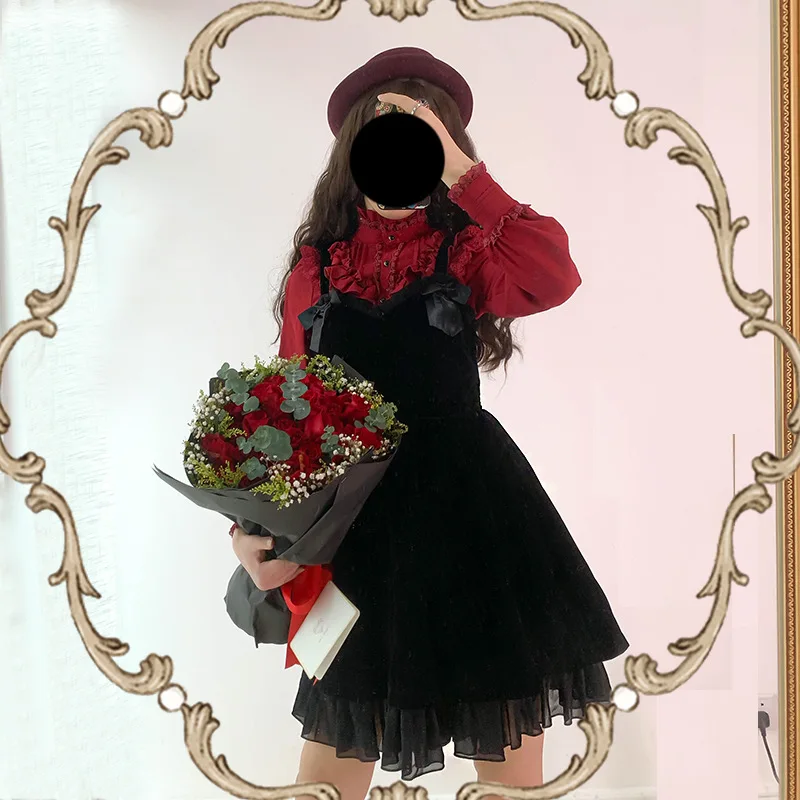 Японское милое платье лолиты kawaii для девочек Бархатное облегающее винтажное