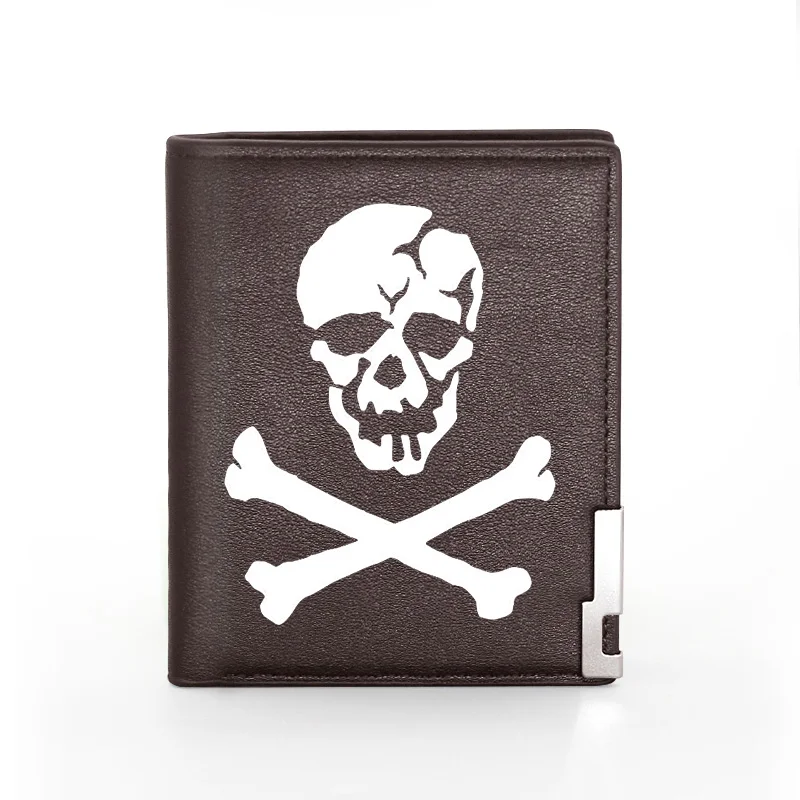 High Quality Fire Skull Cover Men Women Leather Wallet Billfold Slim Credit Card/ID Holders Inserts Male Short Purses 