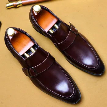 

Men Formal Business Genuine Leather Dress Office Shoes Men Comfortable Gentleman Shoes Buckle Wedding Shoes US 11.5