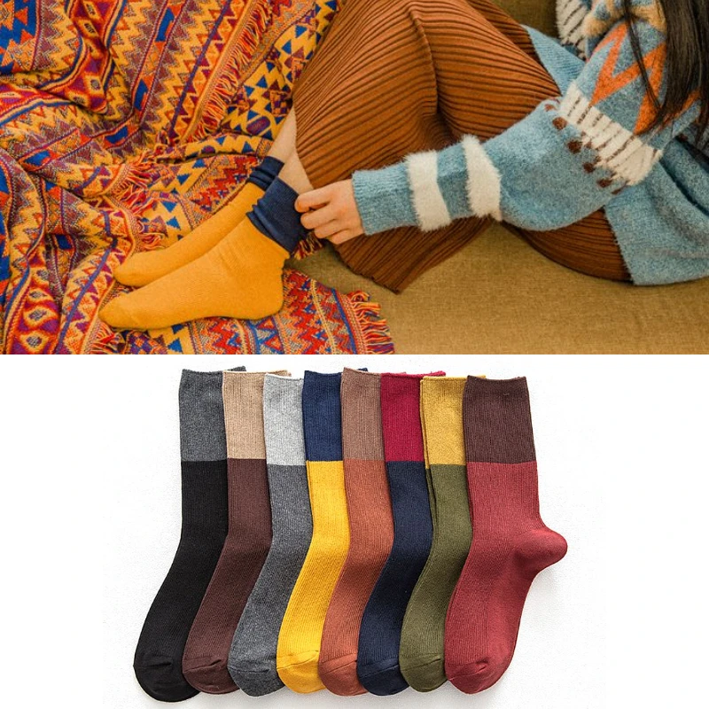 

Women's Socks New Products Cotton Solid Color Stitching Designer Cool Mixed Colors Japanese Style Retro Minimalism Long Socks