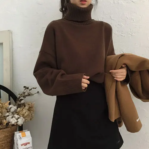 Coffee Океанlove водолазка в Корейском стиле, женская зимняя одежда года, винтажные осенние свитера, Рабочая Мода, Sueter Mujer 12865 - Цвет: Coffee