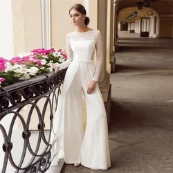 Jumpsuits Wedding Dresses For Women Detachable Pearls Belt  Chiffon Lace Jumpsuit Bride Reception Bridal Pantsuits Robe De Marie