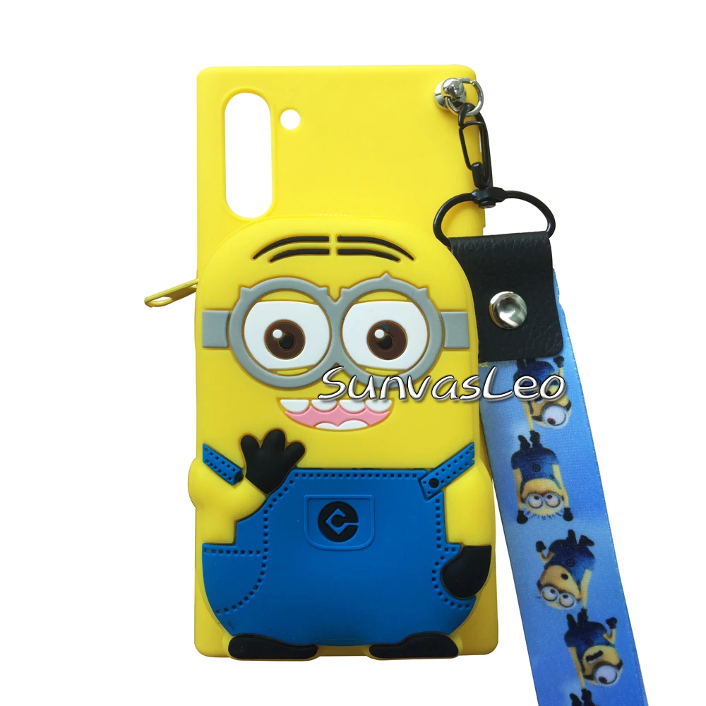 Little Yellow Man For Samsung Galaxy A10 A20 A30 A40 A50 A60 A70 A80 3D Purse Cartoon Animal Soft Silicone Case Wallet Phone Cover Strap Chain Bag - Цвет: Little Yellow Man